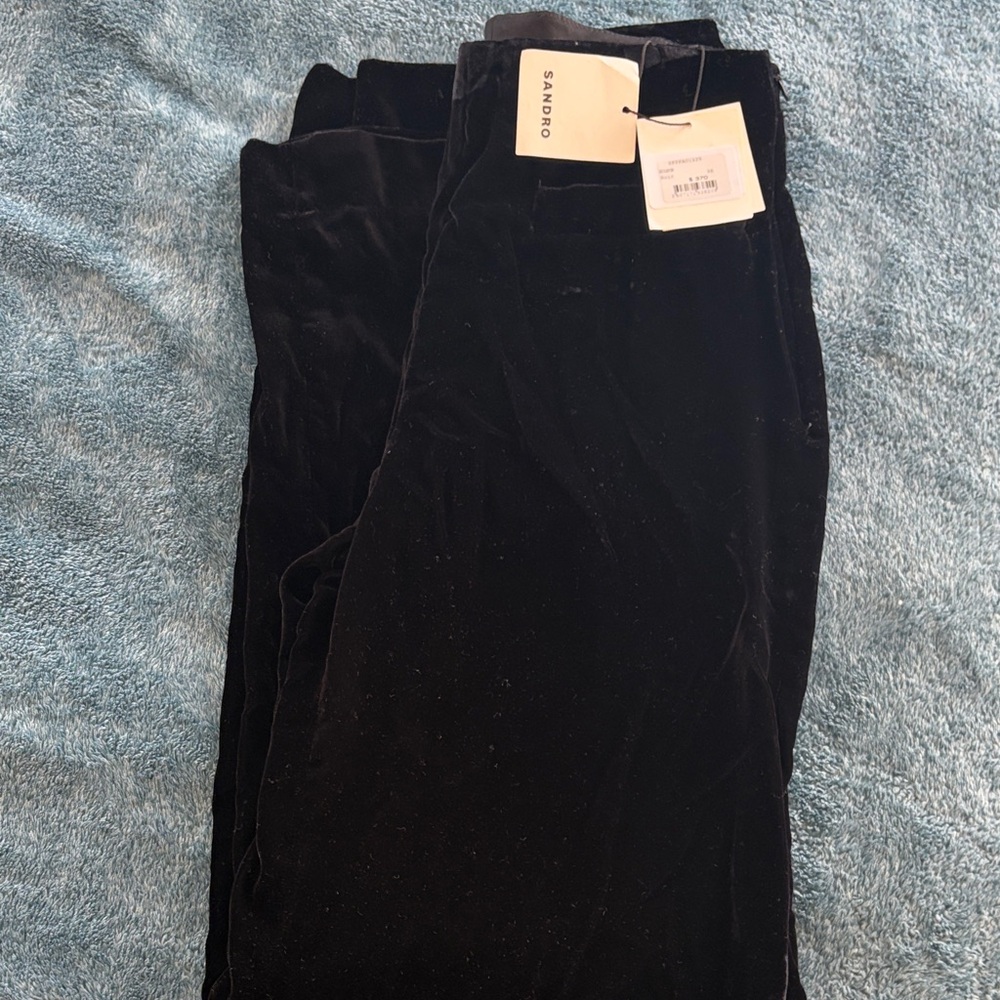 Sandro Black Wide-Leg Velvet Pants - Picture 4 of 5